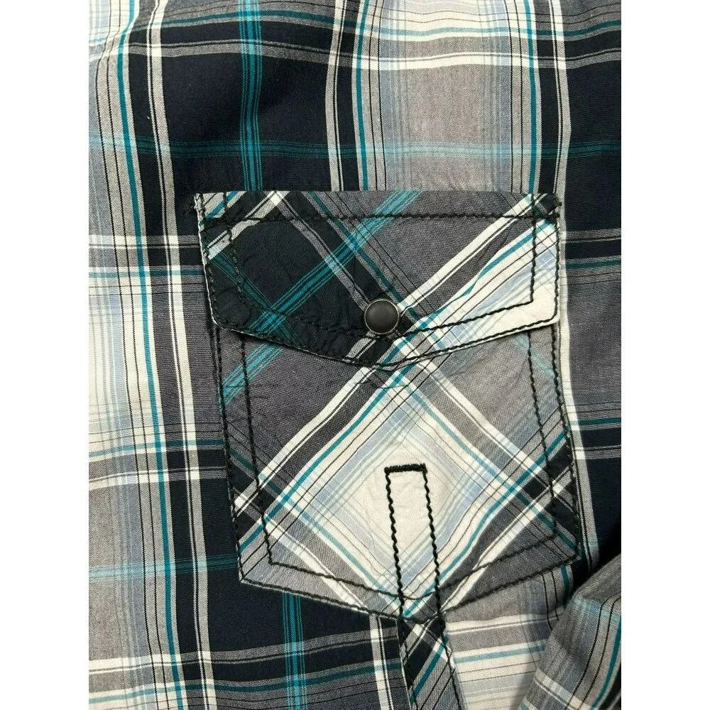 BKE Men's Athletic Fit Long Sleeve Plaid Button-Up Shirt Pearl Snap Pockets - Picture 4 of 6